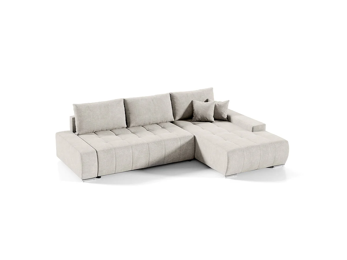 Canapé d'angle convertible 4 places avec coffre en tissu crème