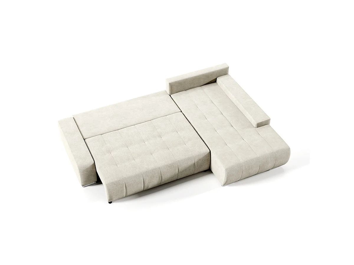 Canapé d'angle convertible 4 places avec coffre en tissu crème