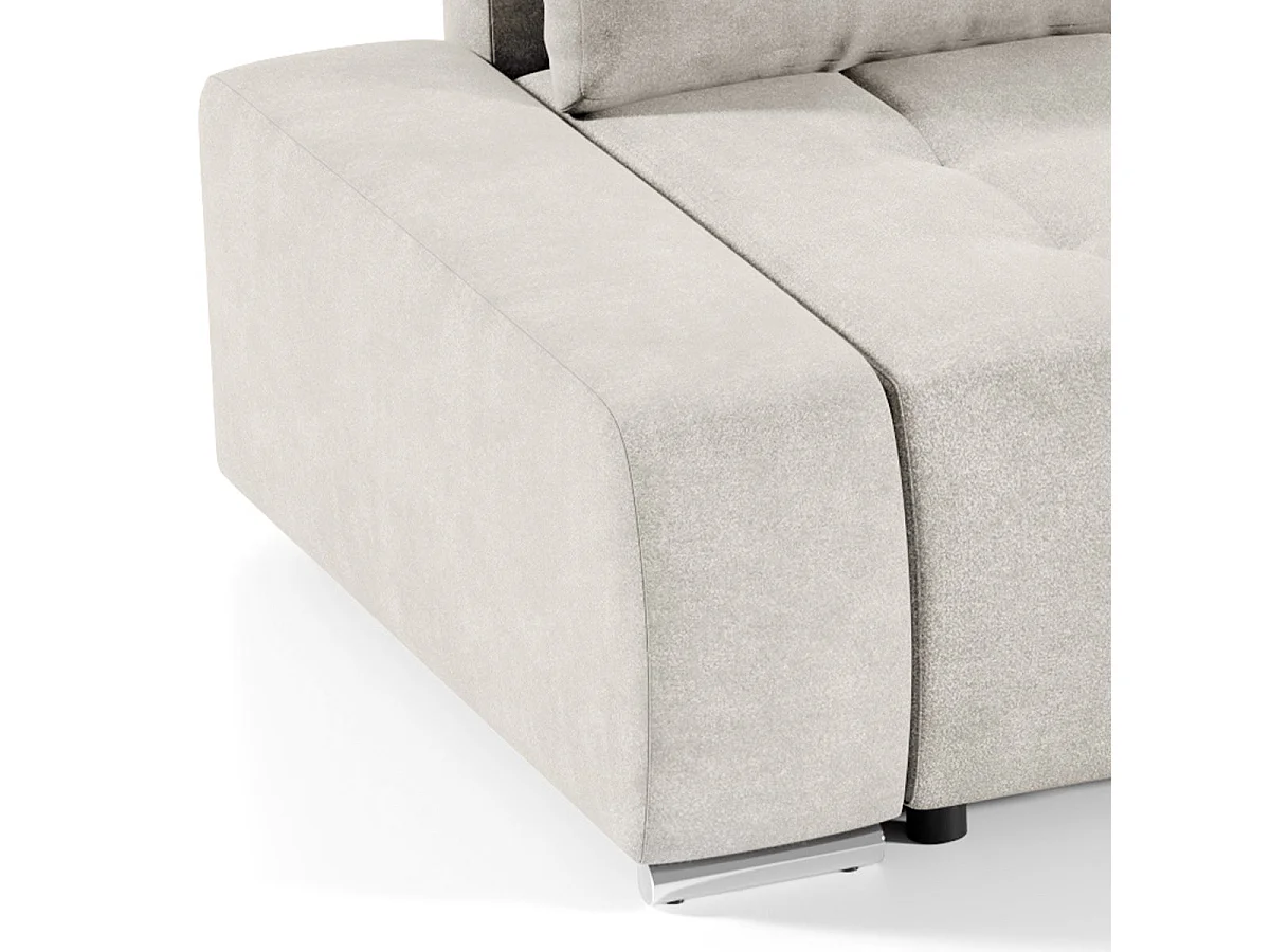 Canapé d'angle convertible 4 places avec coffre en tissu crème