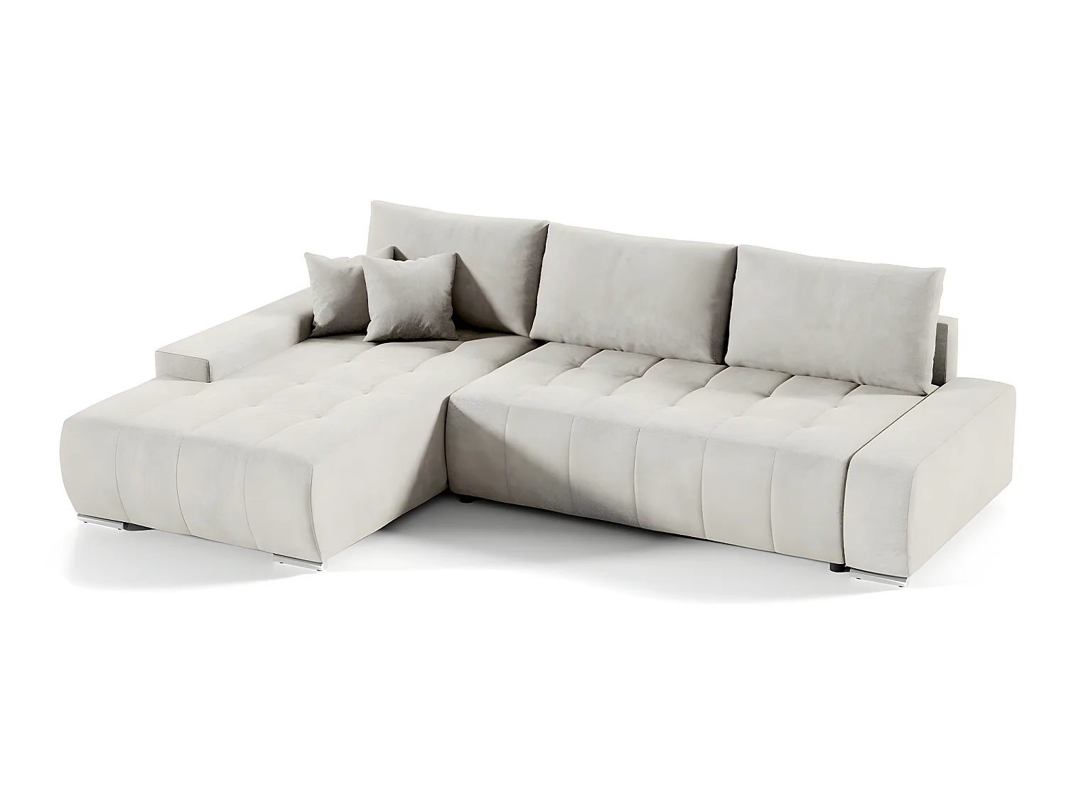 Canapé d'angle convertible gauche 4 places avec coffre Jonas Crème