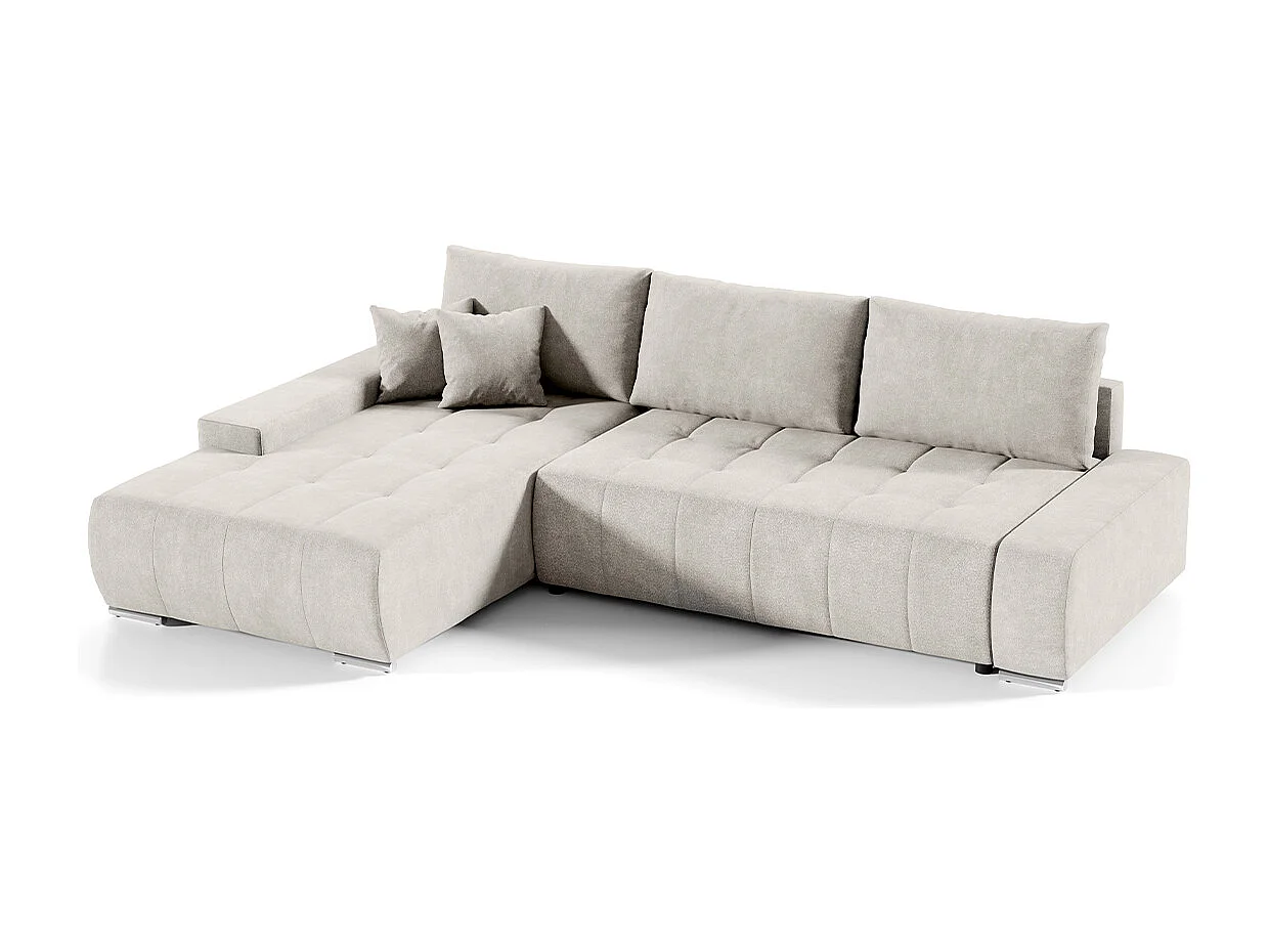 Canapé d'angle convertible gauche 4 places avec coffre Jonas Crème