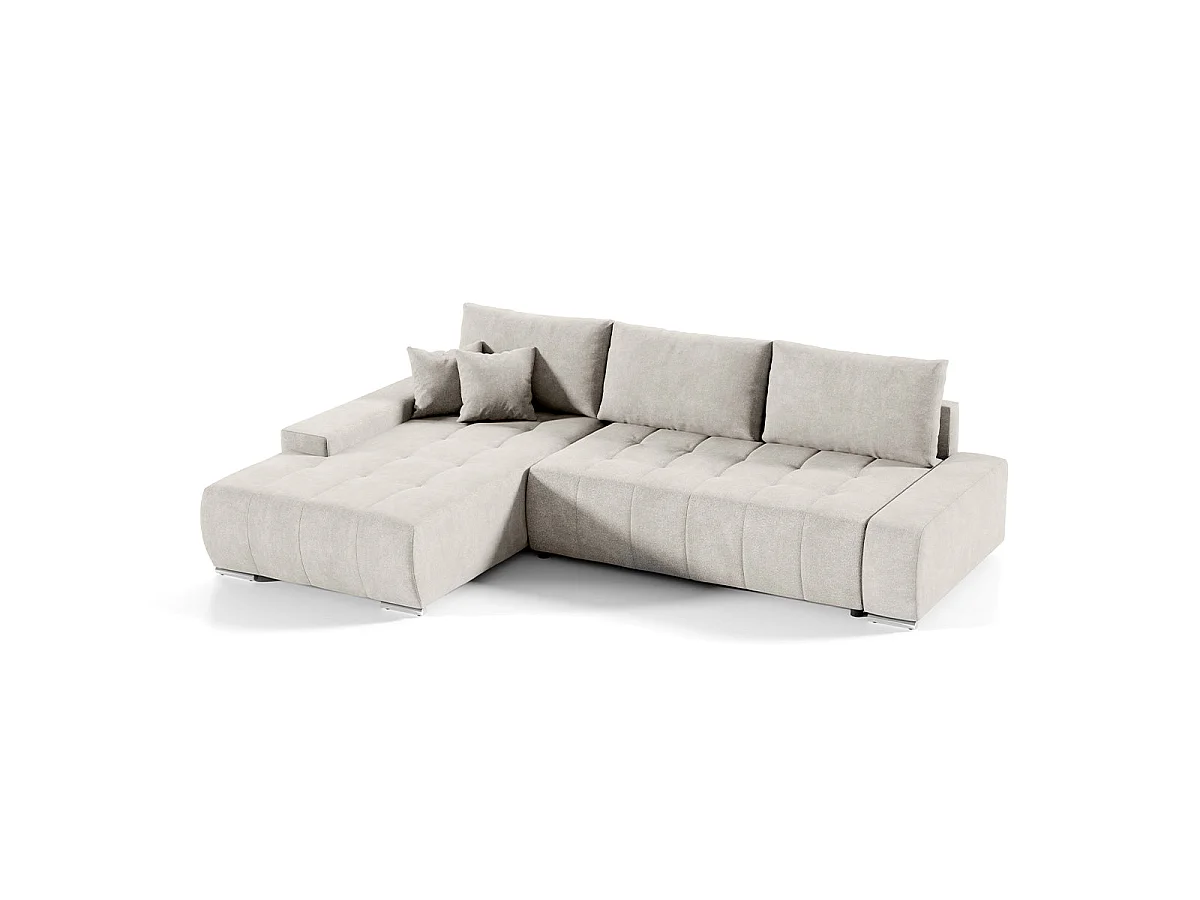 Canapé d'angle convertible 4 places avec coffre en tissu crème