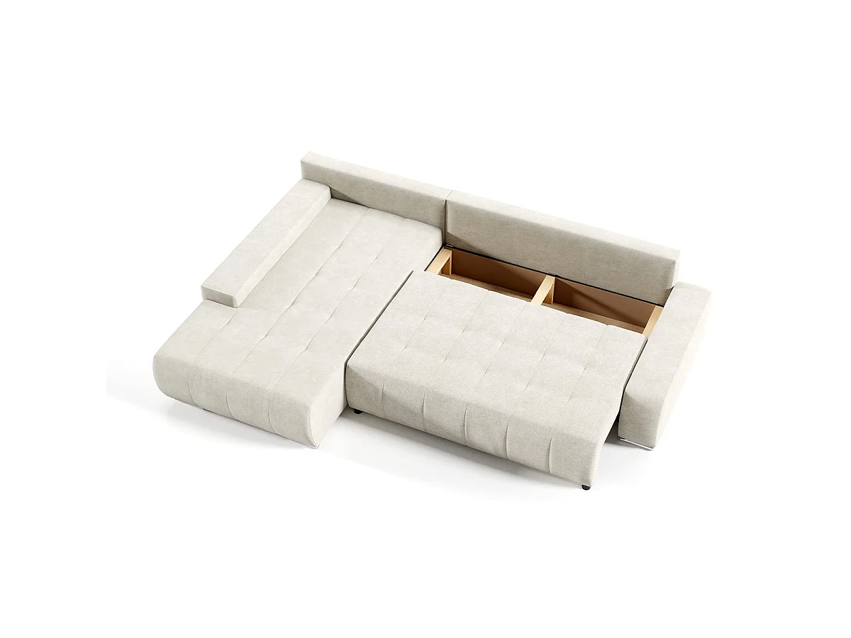 Canapé d'angle convertible 4 places avec coffre en tissu crème