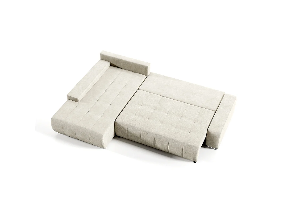 Canapé d'angle convertible 4 places avec coffre en tissu crème