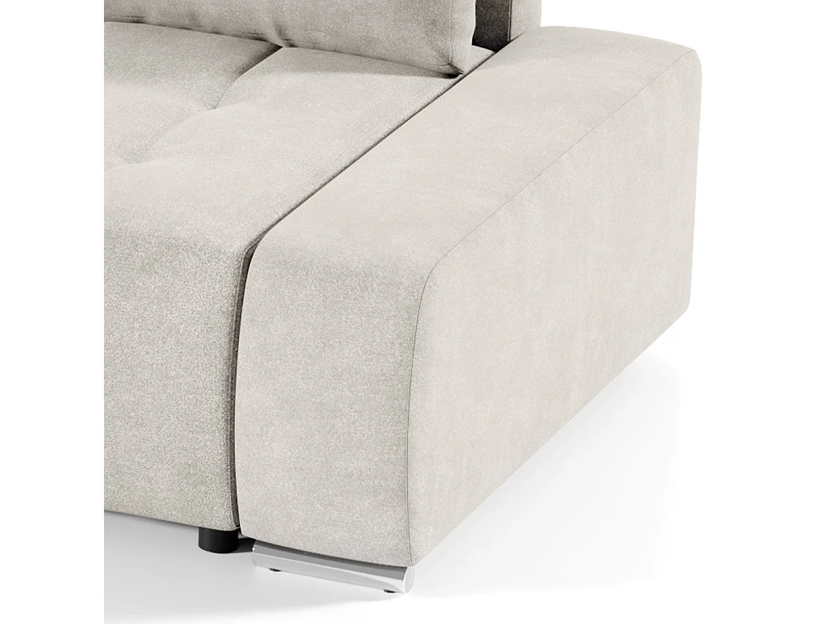 Canapé d'angle convertible 4 places avec coffre en tissu crème