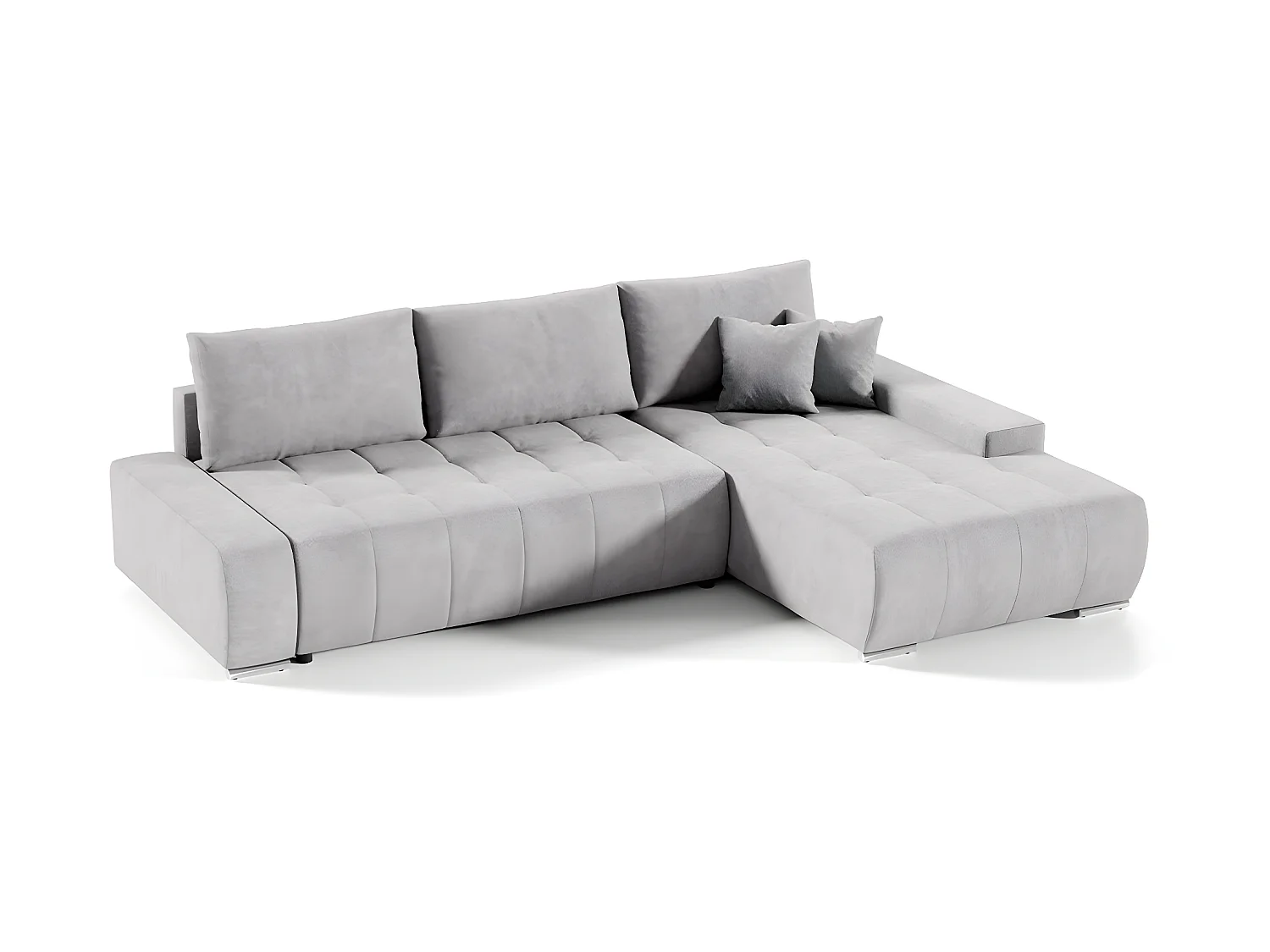 Canapé d'angle convertible droit 4 places avec coffre Jonas Gris clair