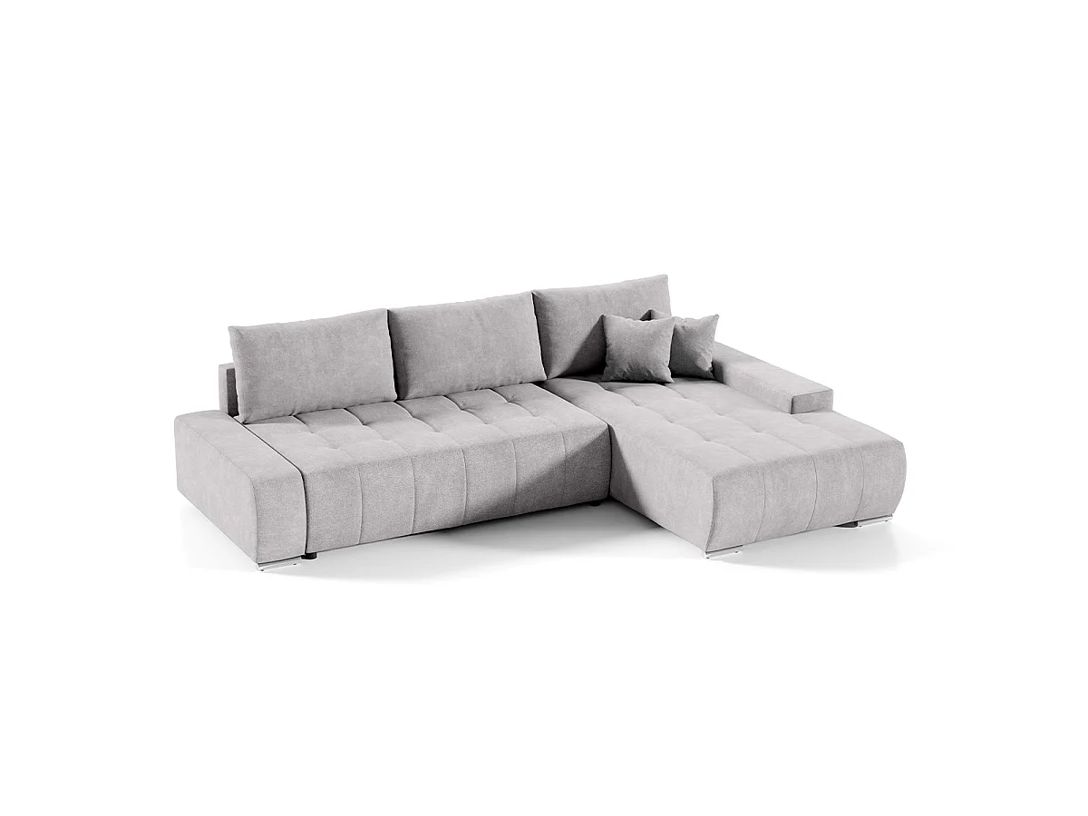 Canapé d'angle convertible 4 places en tissu gris clair JONAS