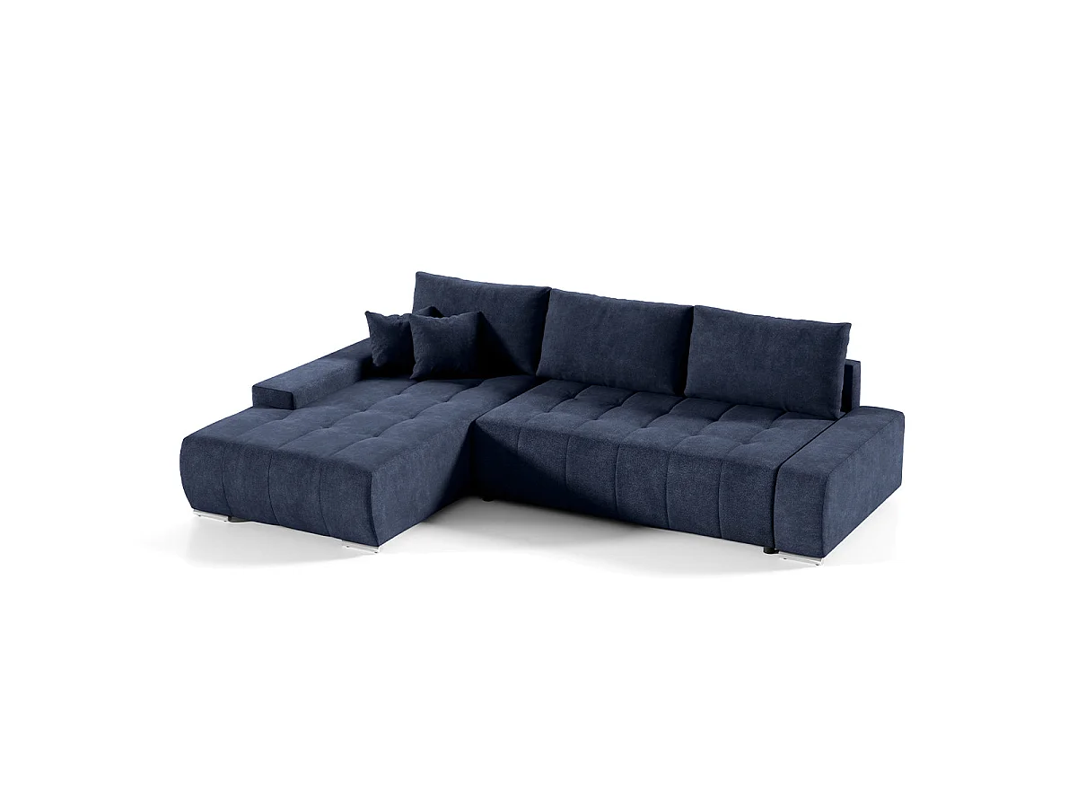 Canapé d'angle convertible 4 places en tissu bleu canard JONAS