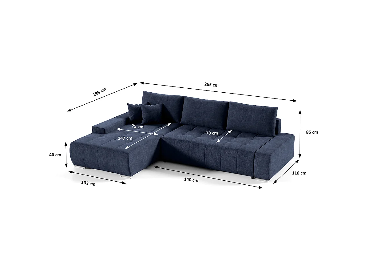 Canapé d'angle convertible 4 places en tissu bleu canard JONAS