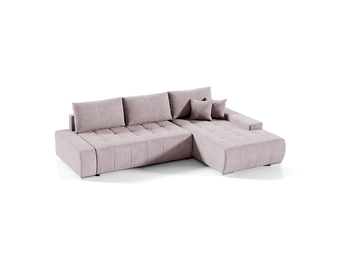 Canapé d'angle convertible 4 places avec coffre en tissu rose