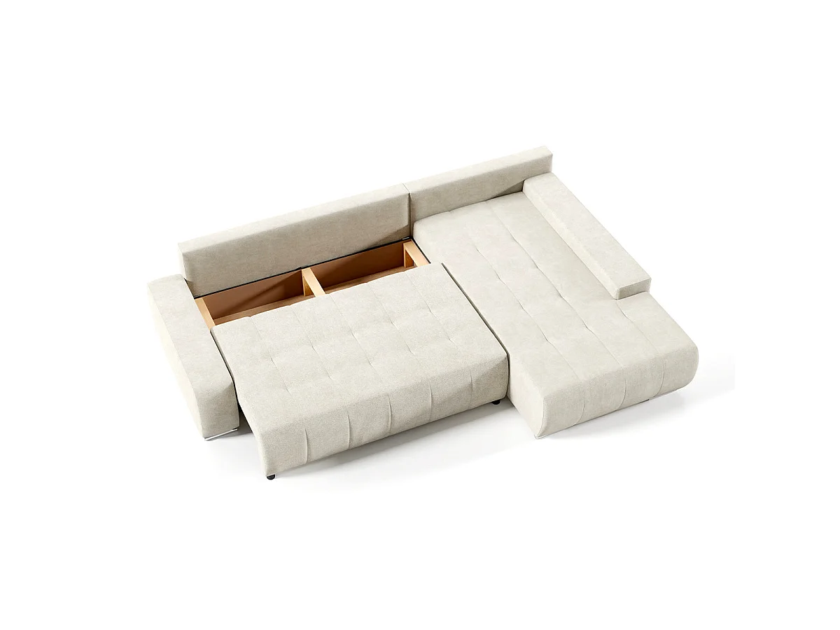 Canapé d'angle convertible 4 places avec coffre en tissu rose
