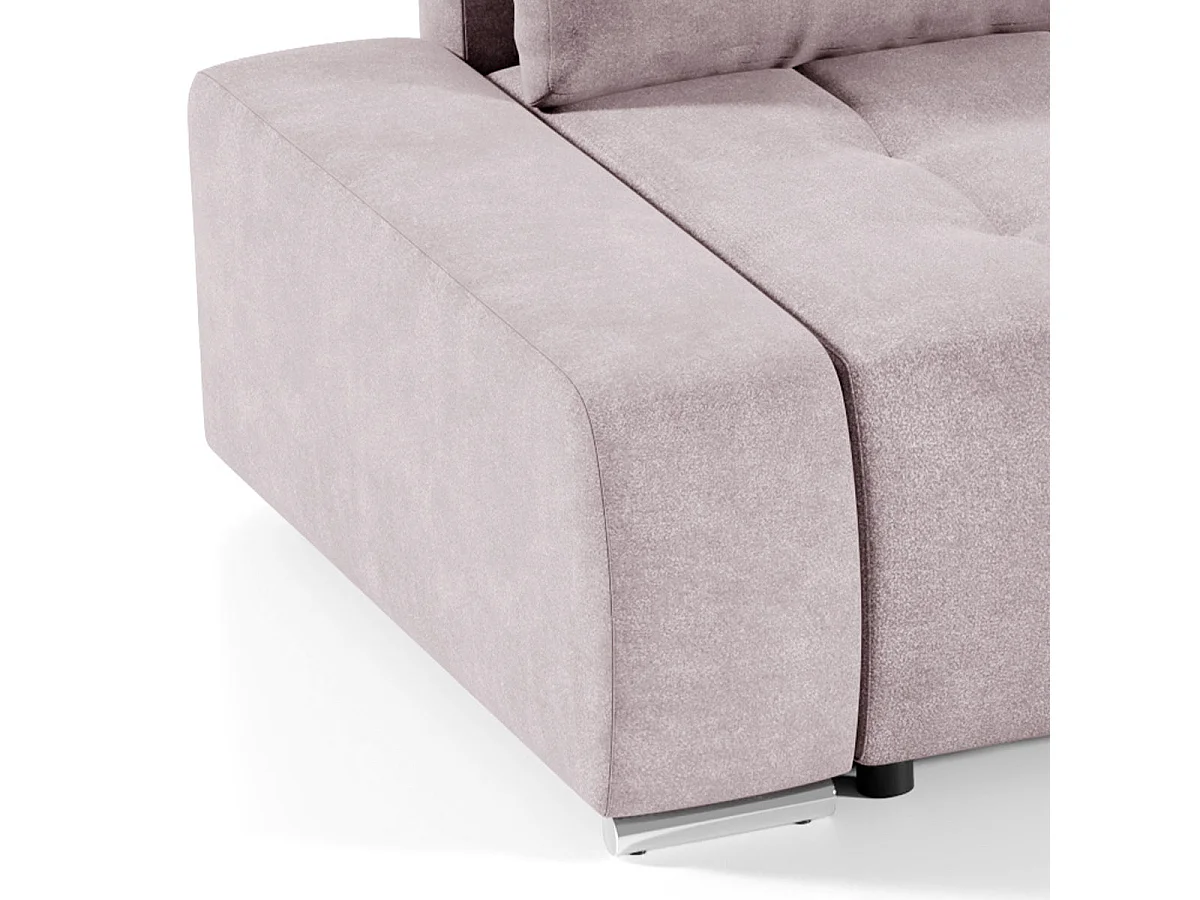 Canapé d'angle convertible 4 places avec coffre en tissu rose