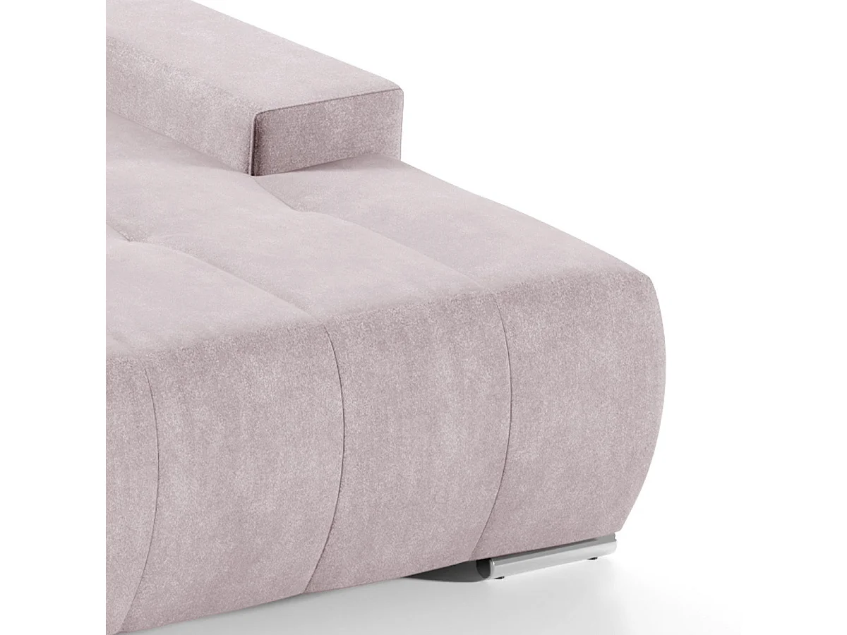 Canapé d'angle convertible 4 places avec coffre en tissu rose