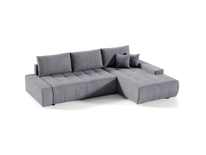 Canapé d'angle convertible droit 4 places avec coffre Jonas Gris foncé