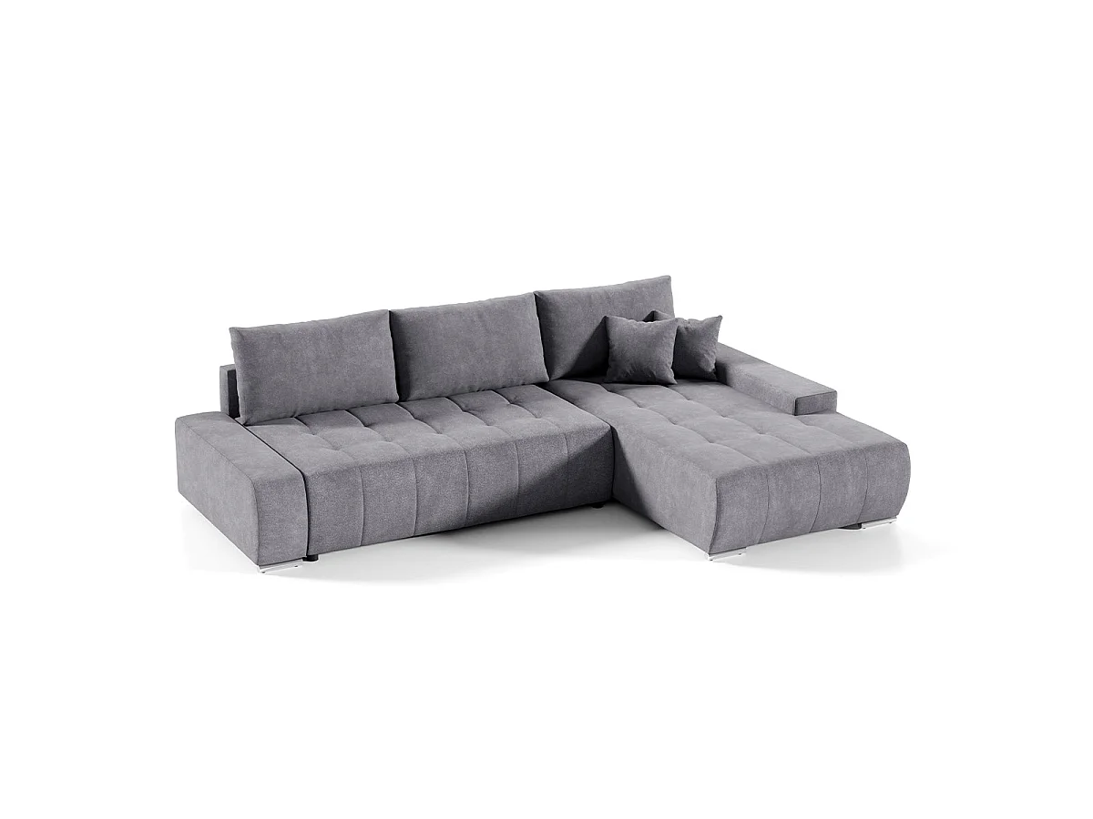 Canapé d'angle convertible 4 places en velours gris foncé JONAS