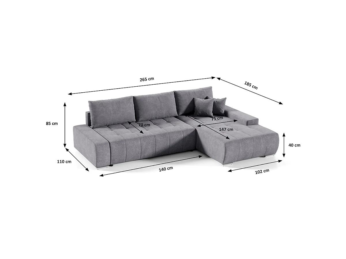 Canapé d'angle convertible 4 places en velours gris foncé JONAS