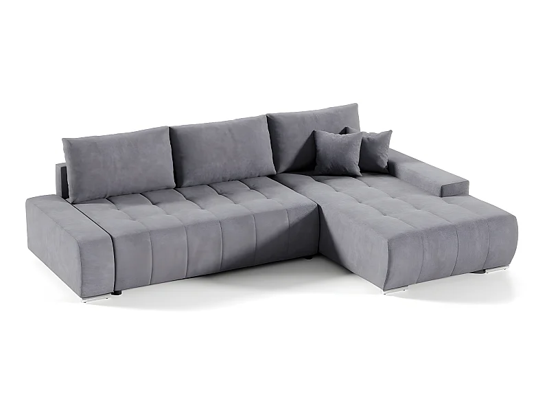 Canapé d'angle convertible droit 4 places avec coffre Jonas Gris foncé