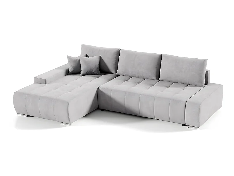 Canapé d'angle convertible gauche 4 places avec coffre Jonas Gris clair