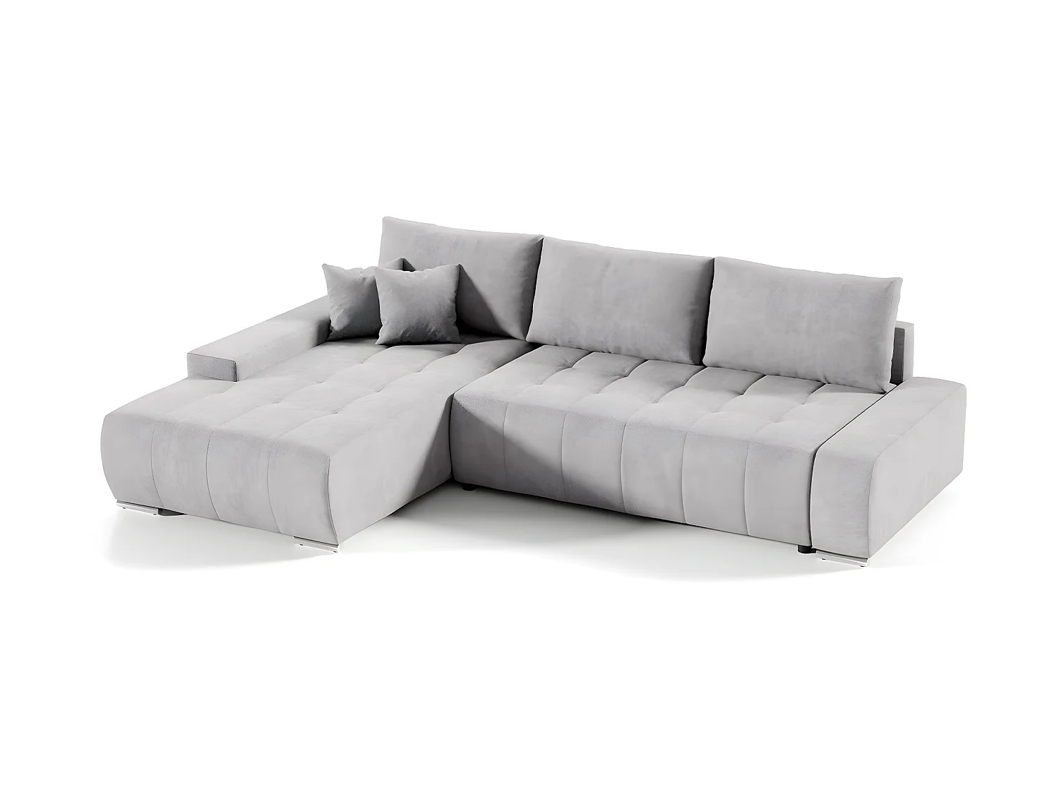Canapé d'angle convertible gauche 4 places avec coffre Jonas Gris clair