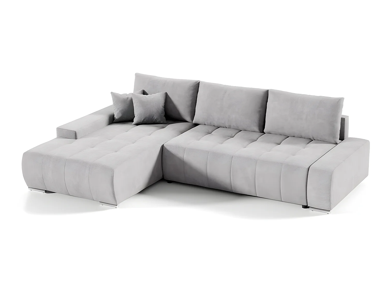 Canapé d'angle convertible gauche 4 places avec coffre Jonas Gris clair