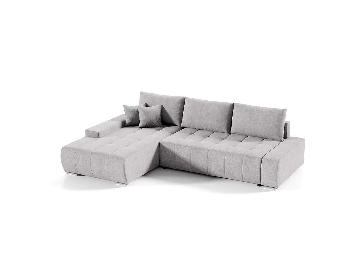 Canapé d'angle convertible 4 places en tissu gris clair JONAS