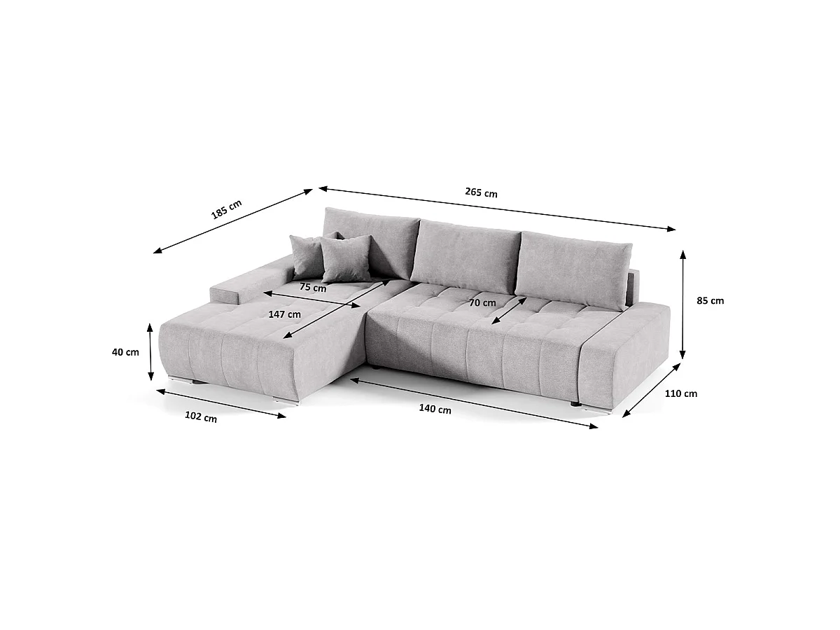 Canapé d'angle convertible 4 places en tissu gris clair JONAS