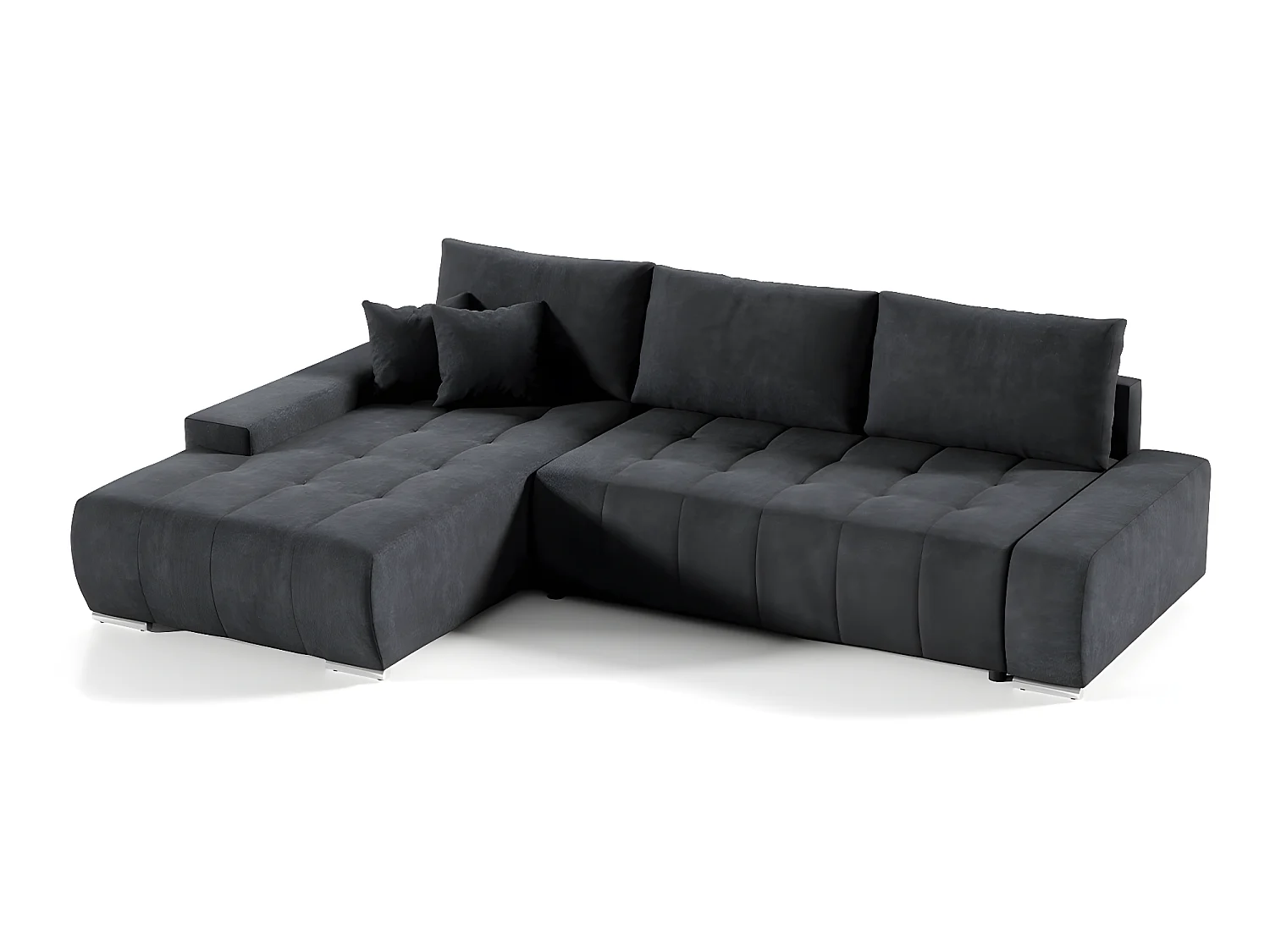 Canapé d'angle convertible gauche 4 places avec coffre Jonas Gris anthracite