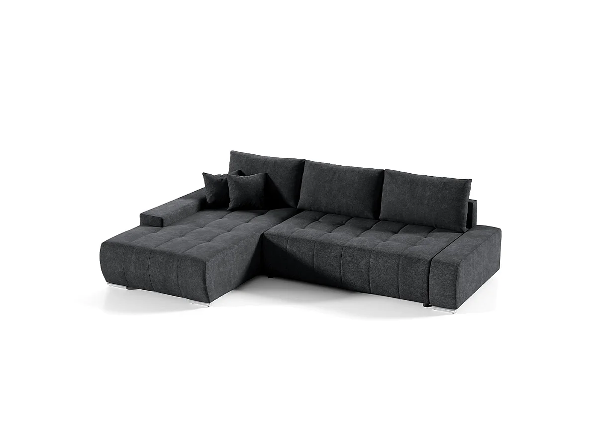 Canapé d'angle convertible 4 places en tissu gris anthracite