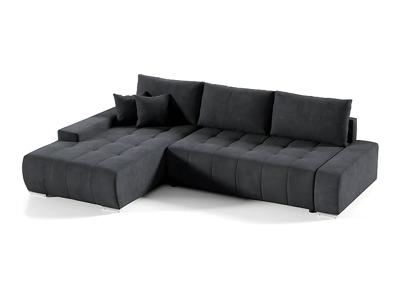 Canapé d'angle convertible gauche 4 places avec coffre Jonas Gris anthracite