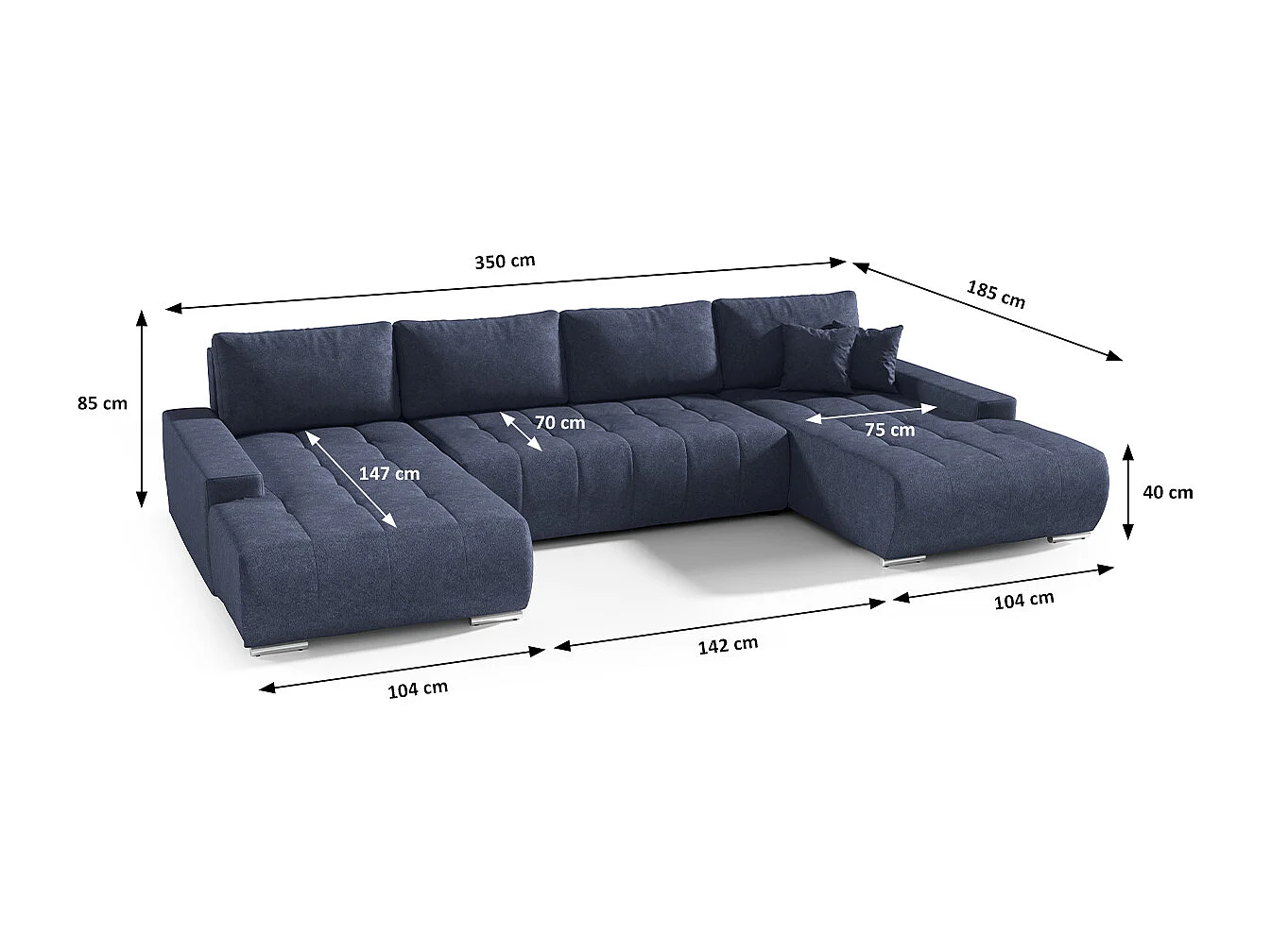 Canapé U 5 places convertible coffre Jonas Bleu Marine