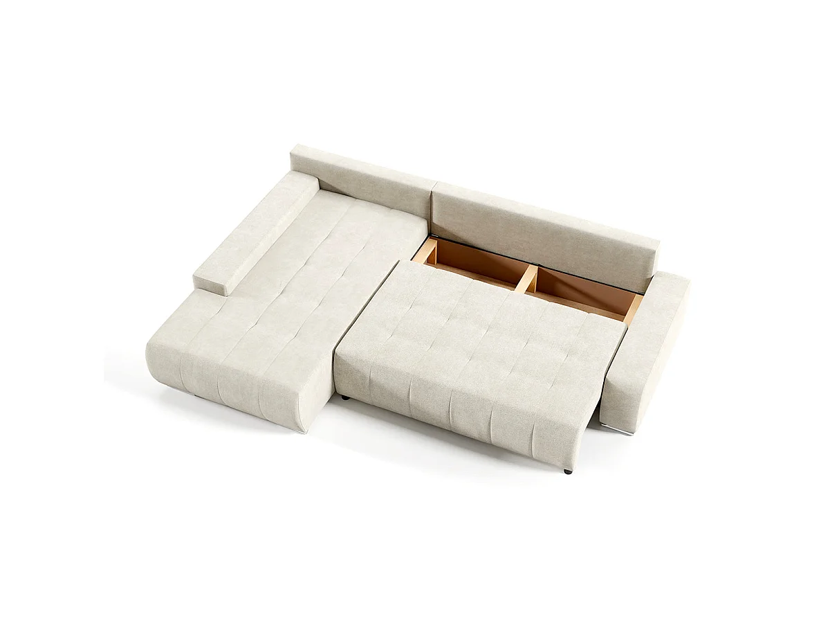 Canapé d'angle convertible 4 places avec coffre en tissu bleu