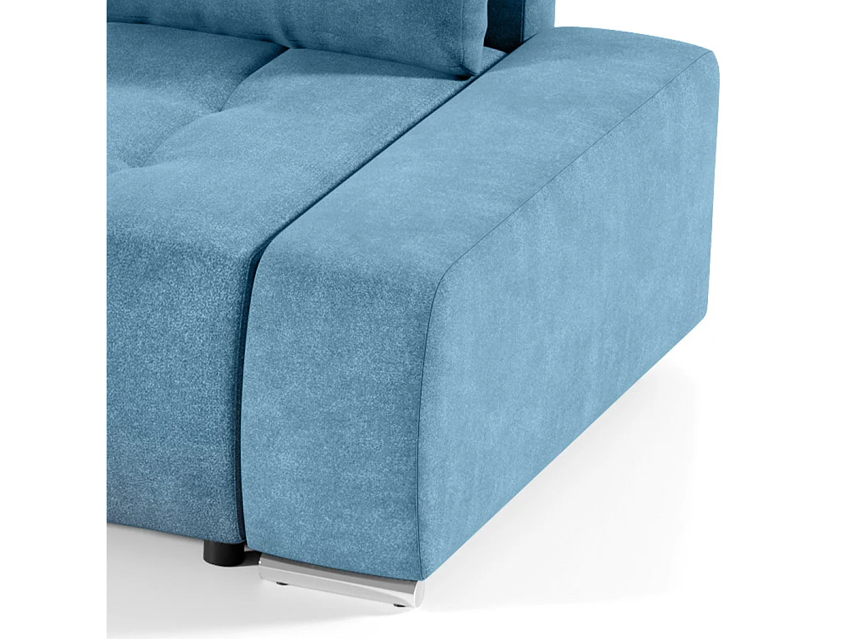Canapé d'angle convertible 4 places avec coffre en tissu bleu