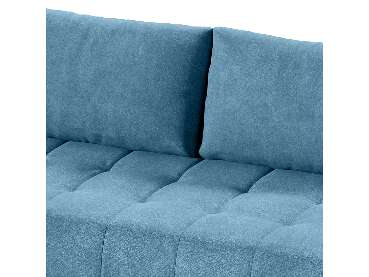 Canapé d'angle convertible 4 places avec coffre en tissu bleu