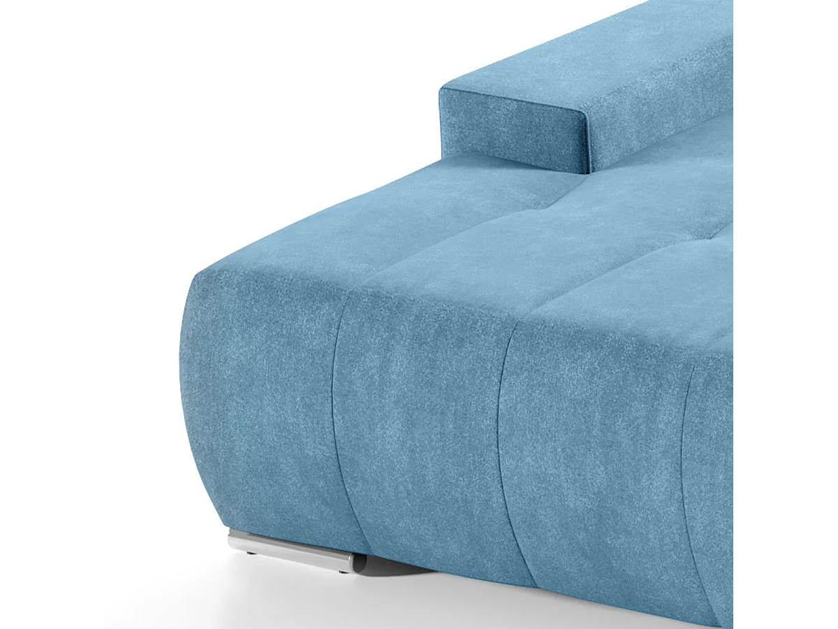 Canapé d'angle convertible 4 places avec coffre en tissu bleu