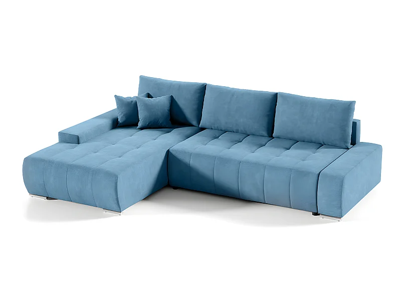 Canapé d'angle convertible gauche 4 places avec coffre Jonas Bleu