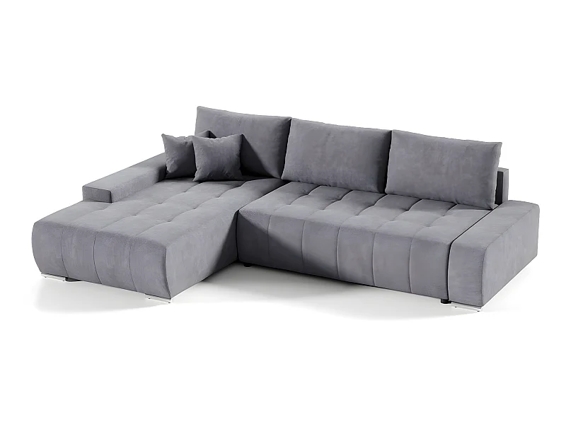 Canapé d'angle convertible gauche 4 places avec coffre Jonas Gris foncé