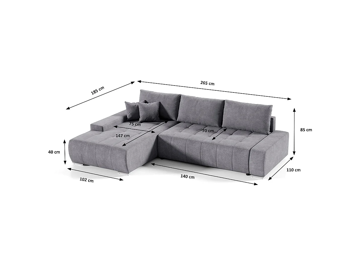 Canapé d'angle convertible 4 places en tissu gris foncé JONAS