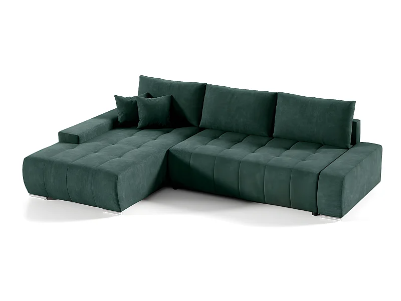 Canapé d'angle convertible gauche 4 places avec coffre Jonas Vert
