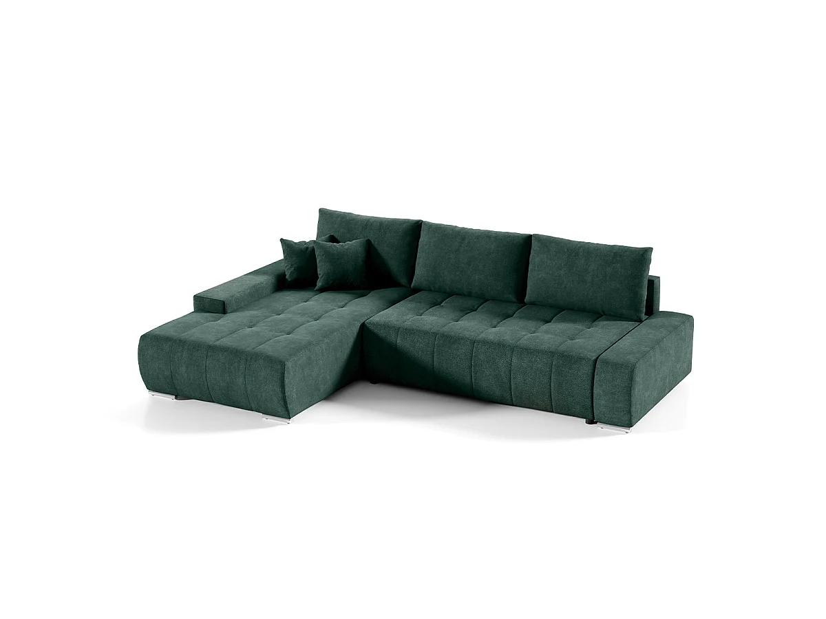 Canapé d'angle convertible 4 places avec coffre en tissu vert