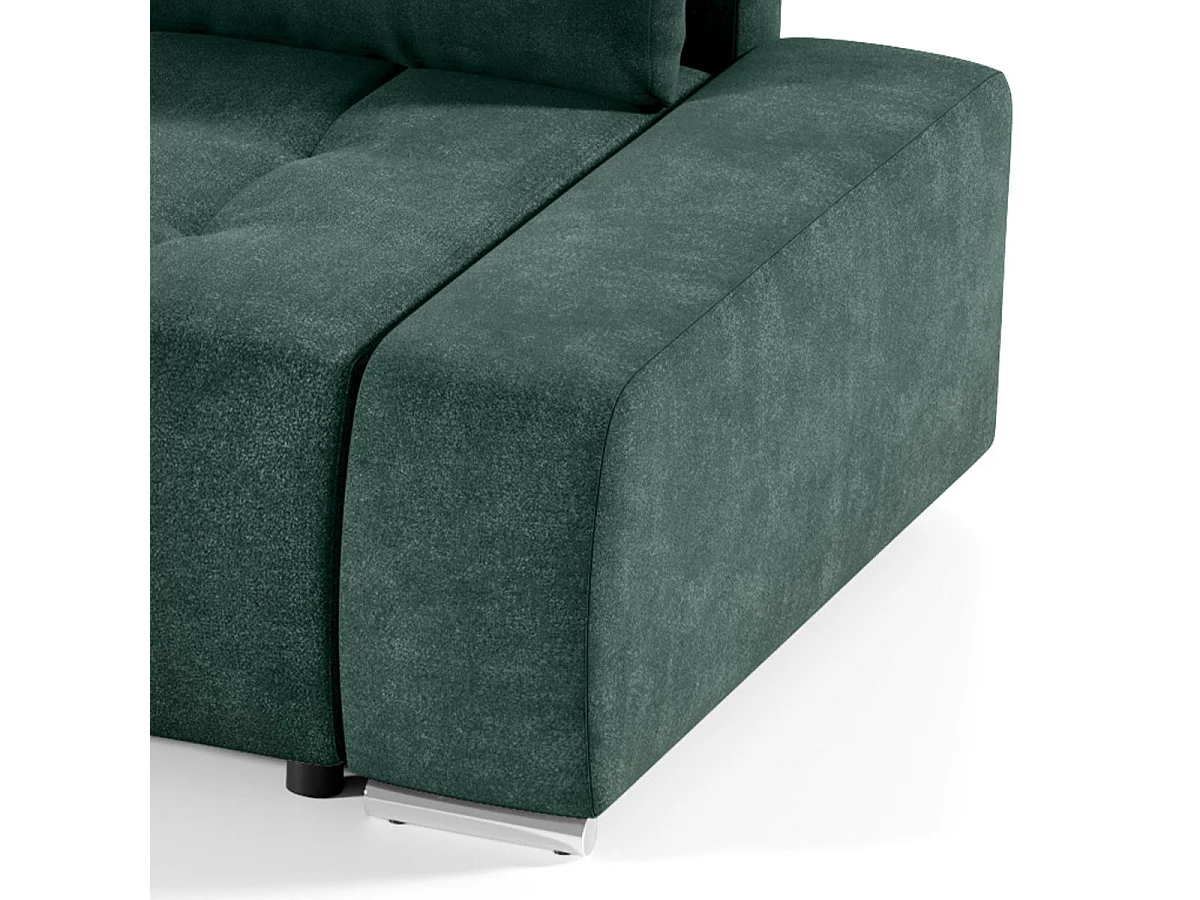 Canapé d'angle convertible 4 places avec coffre en tissu vert