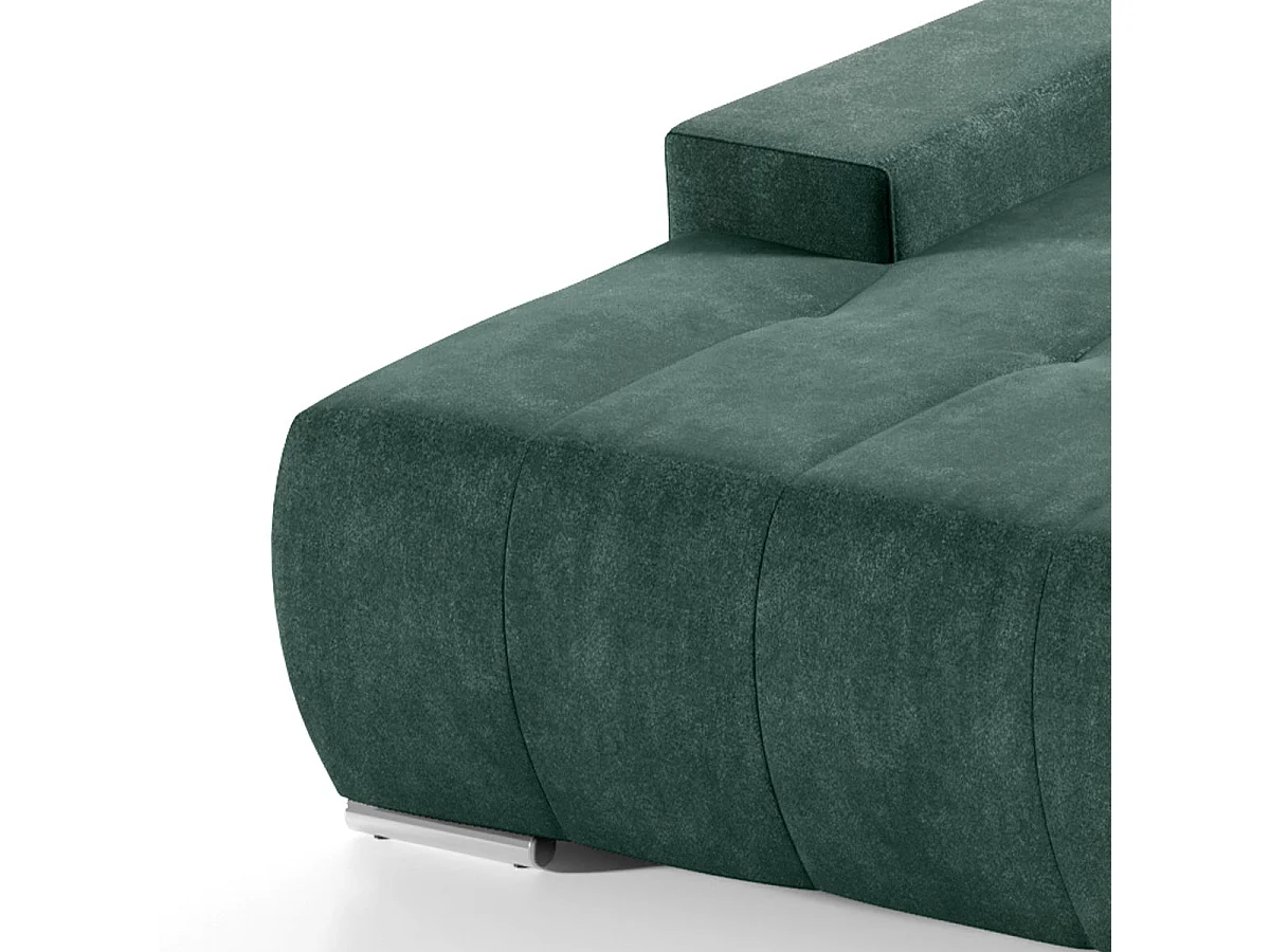Canapé d'angle convertible 4 places avec coffre en tissu vert