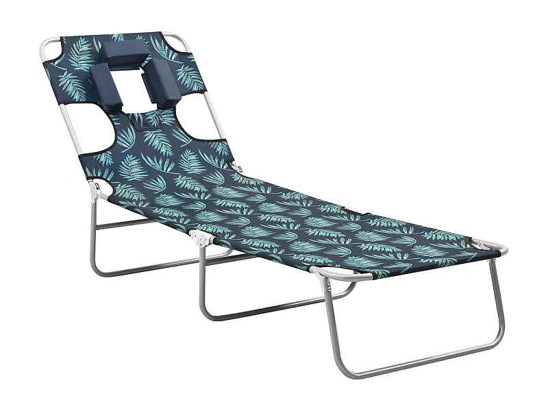 Tumbona plegable con cojín de cabeza acero estampado de hojas