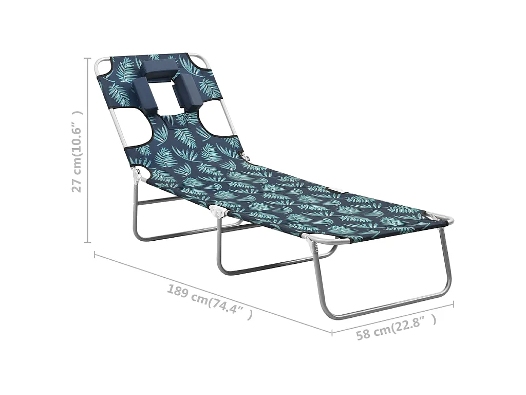 Chaise longue pliable coussin de tête Acier Motif de feuilles