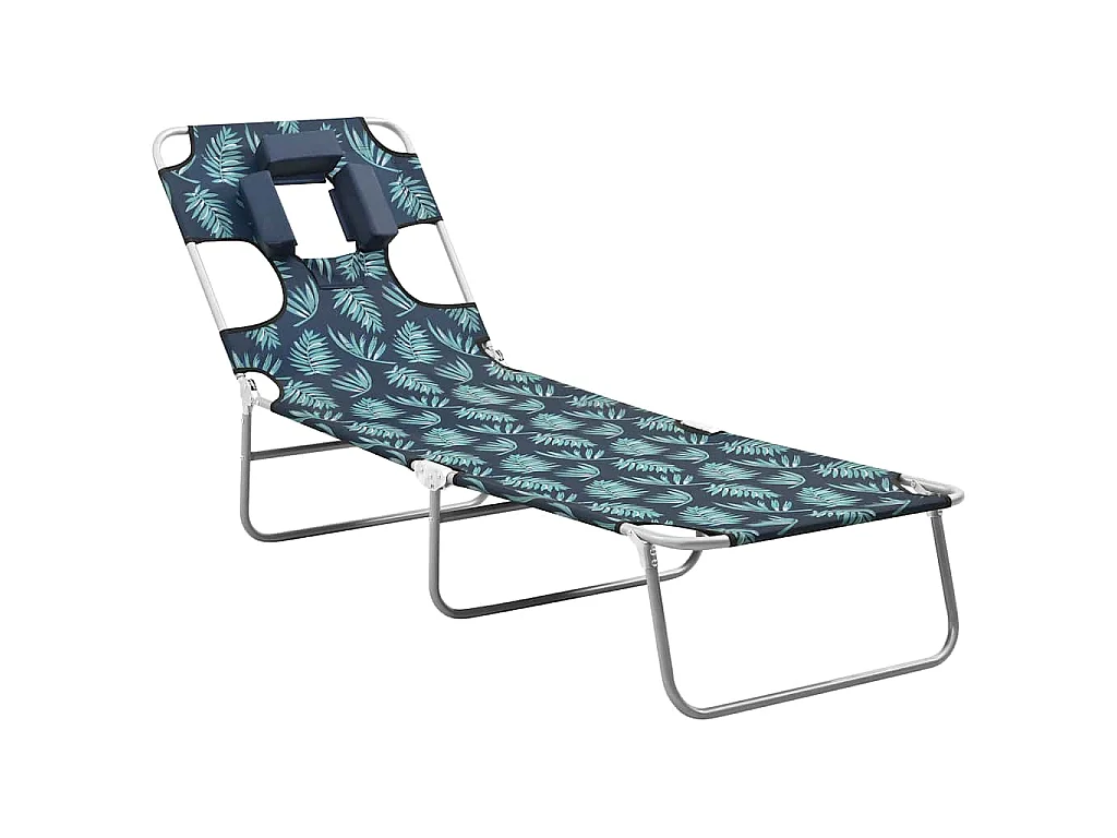 Chaise longue pliable coussin de tête Acier Motif de feuilles