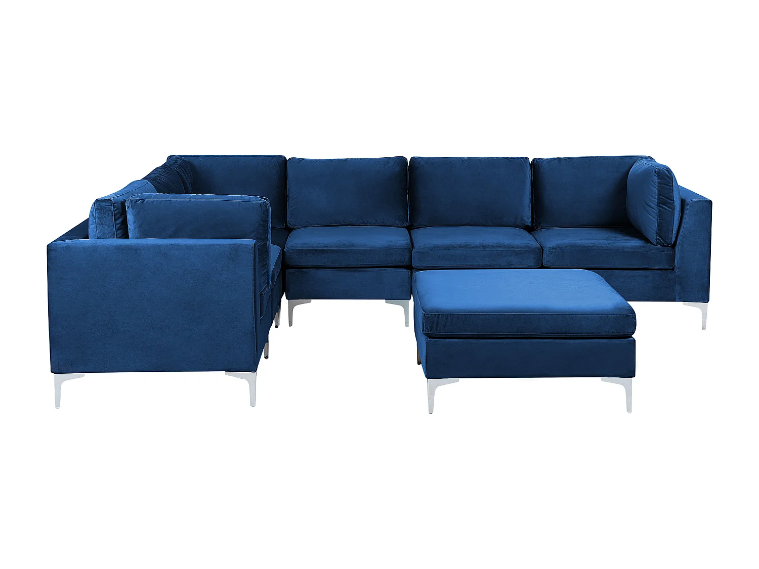 Modul Ecksofa EVJA Samtstoff Marineblau mit Ottomane 6-Sitzer rechtsseitig