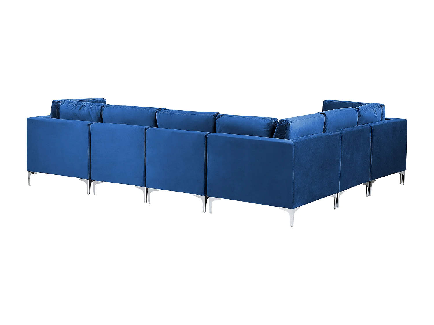 Modul Ecksofa EVJA Samtstoff Marineblau mit Ottomane 6-Sitzer rechtsseitig