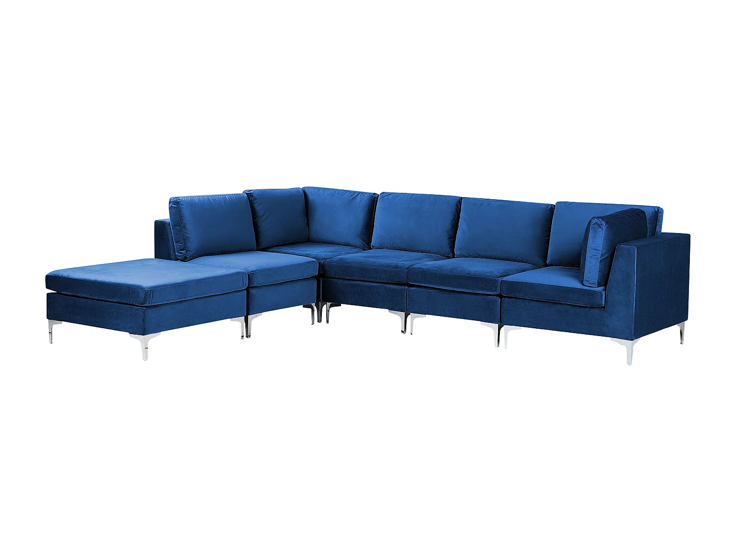 Canapé d'angle modulable 5 places EVJA Velours Bleu marine avec ottoman Côté droit