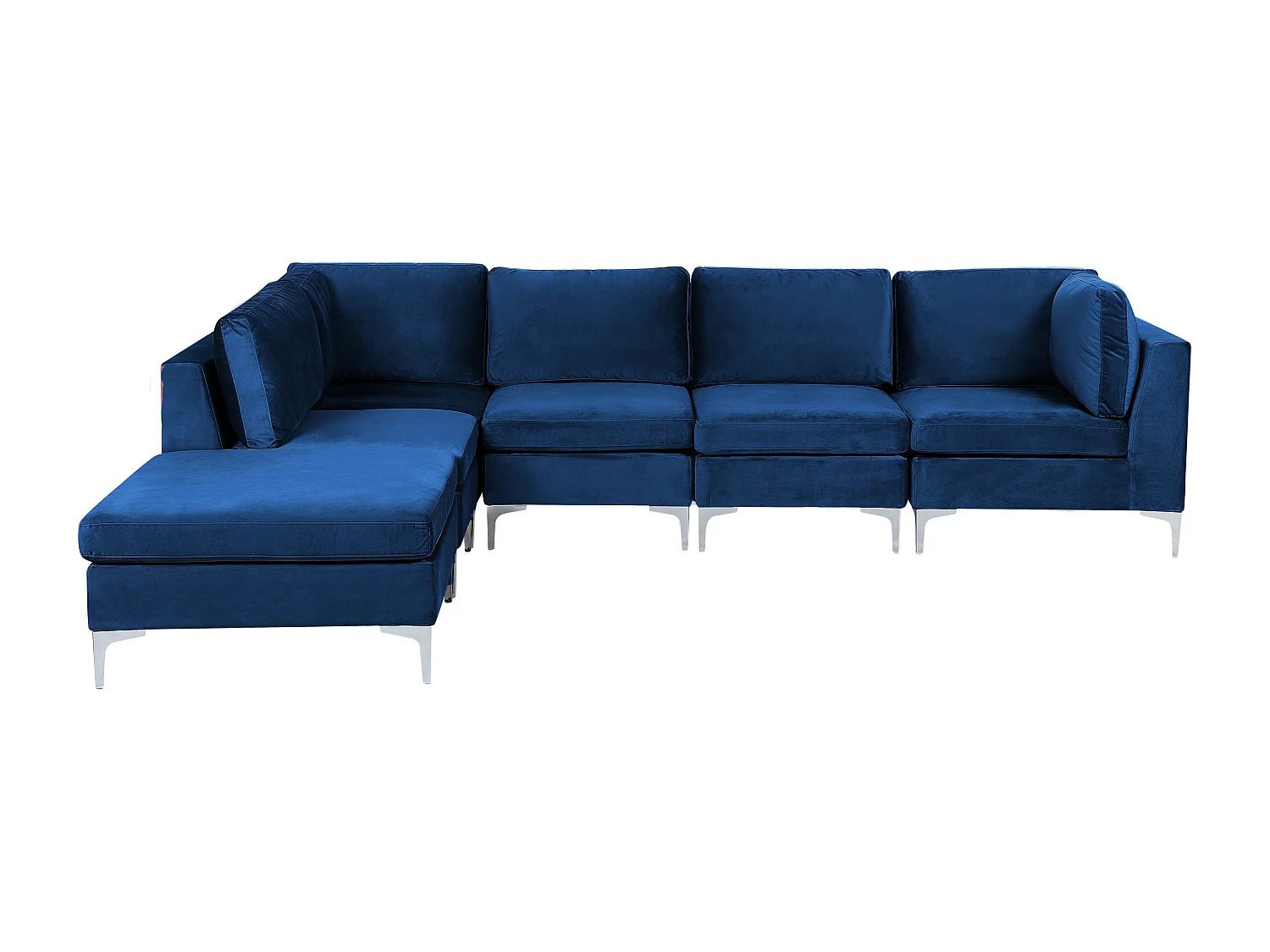 Modul Ecksofa EVJA Samtstoff Marineblau mit Ottomane 5-Sitzer rechtsseitig