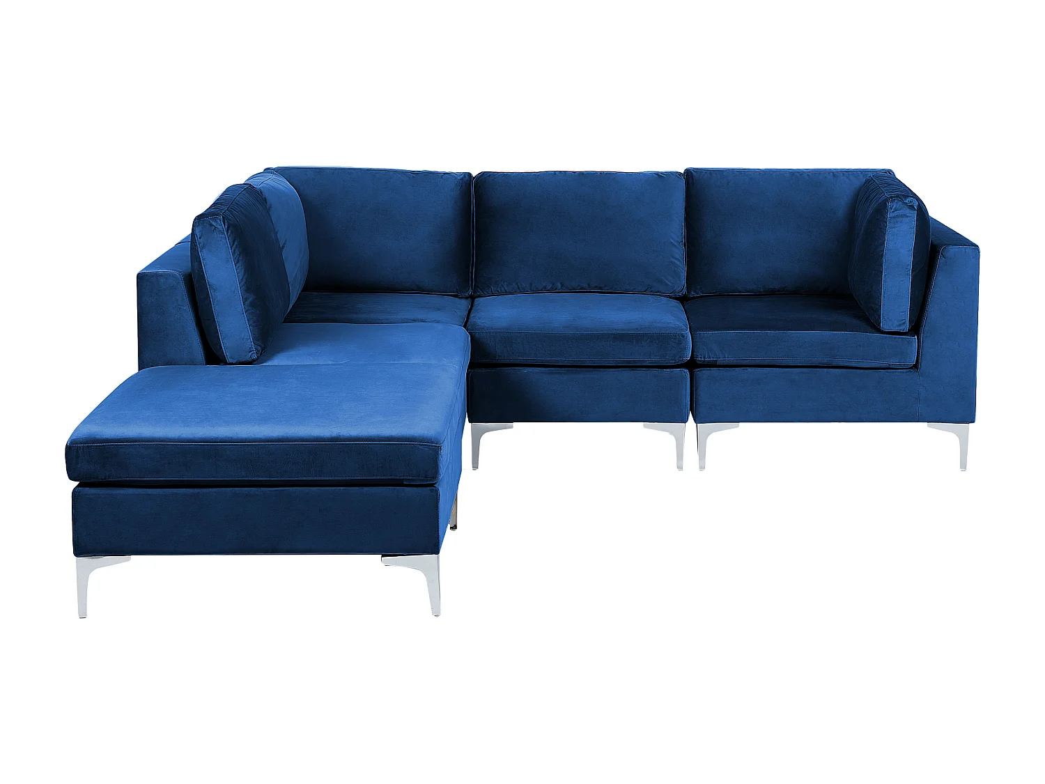 Modul Ecksofa EVJA Samtstoff Marineblau mit Ottomane 4-Sitzer rechtsseitig