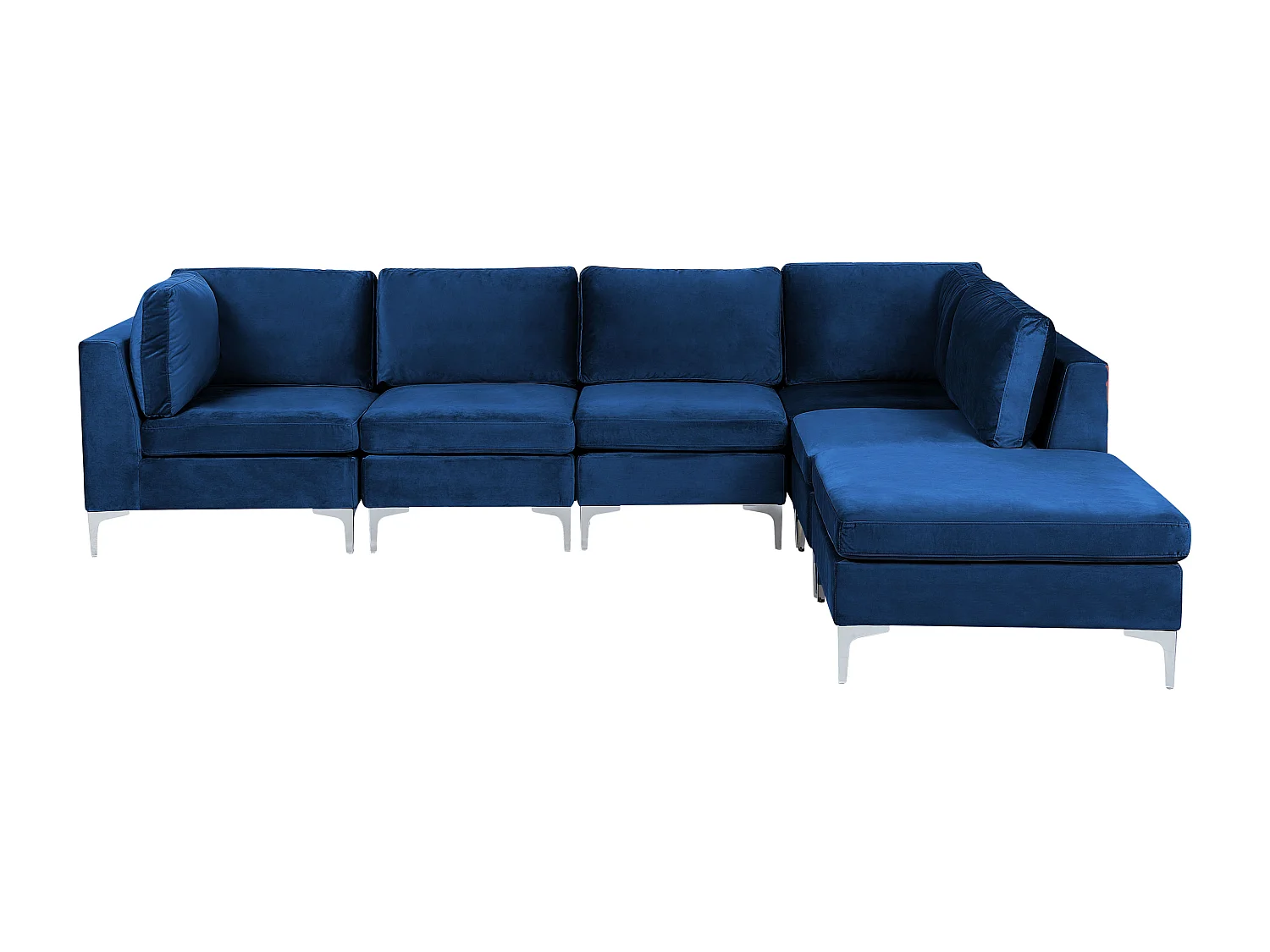 Modul Ecksofa EVJA Samtstoff Marineblau mit Ottomane 5-Sitzer linksseitig